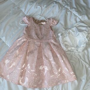 Girls' Pink Lace Party Dress with Bloomers